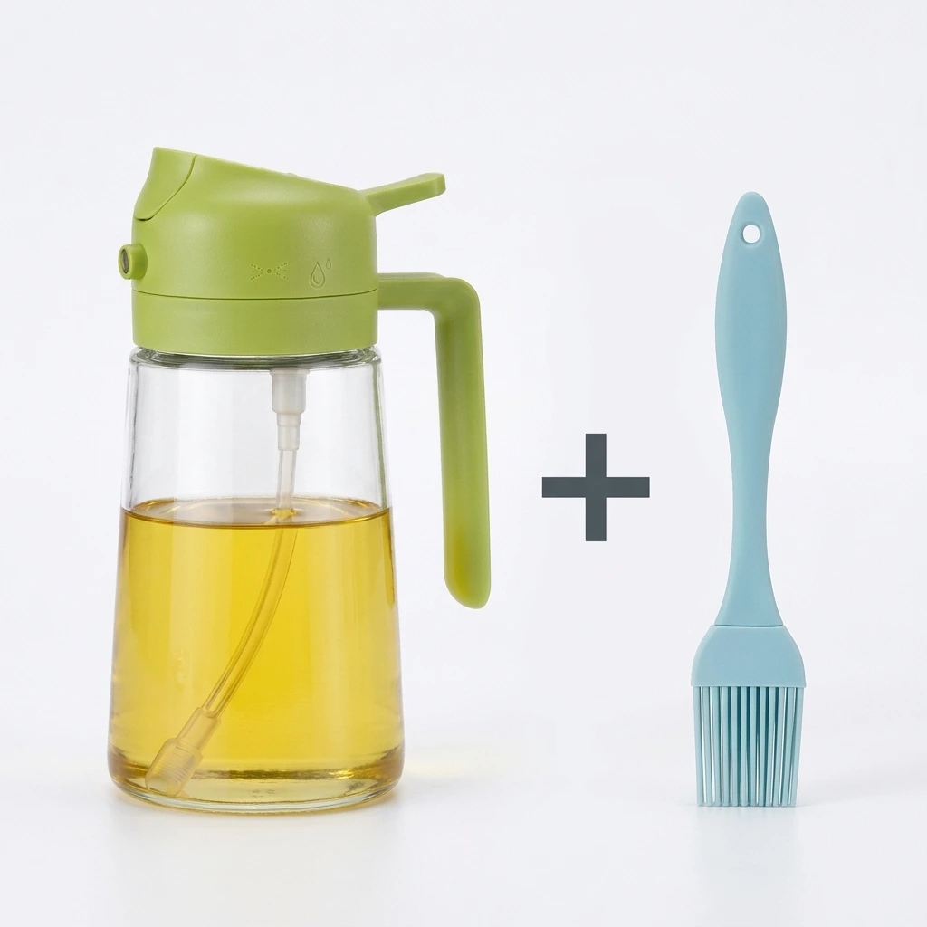 Home 2 in 1 Oil Pour & Sprayer Bottle with Silicone Oil Brush